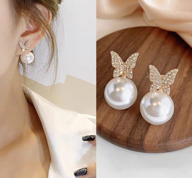 Butterfly Pearl Earring -- SA-19 - Image 2